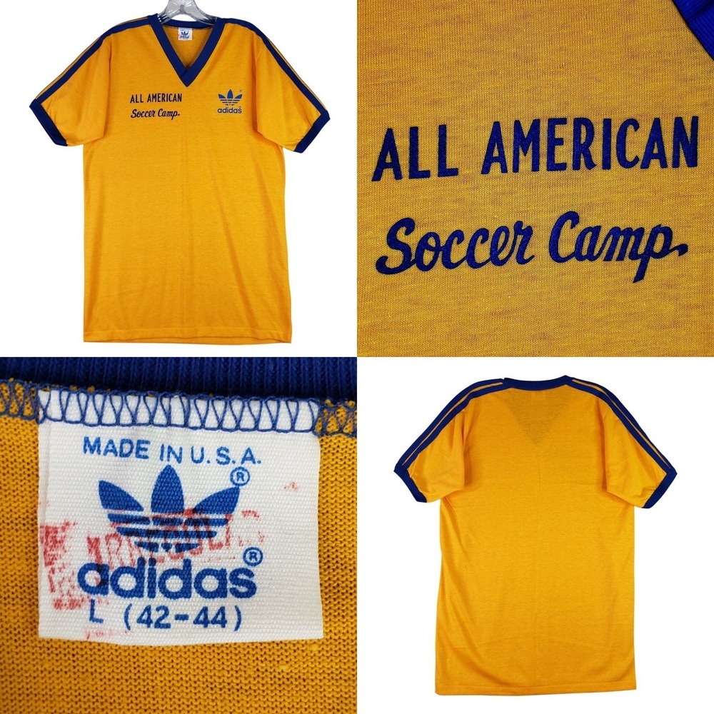 Adidas Soccer Jersey Mens M/L Yellow Vtg 70's All American Soccer Camp USA Flaw